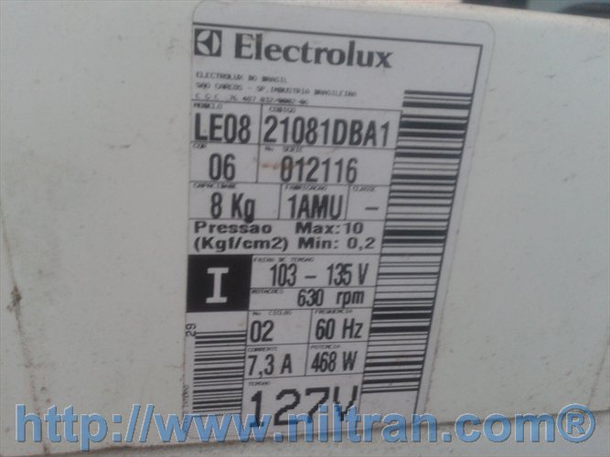 Etiqueta de identificação lavadora Electrolux LE08