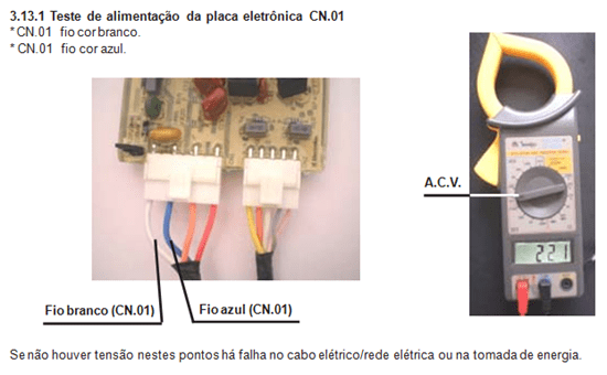 Teste de alimentação da placa eletrônica CN01 lavadora electrolux lt  60